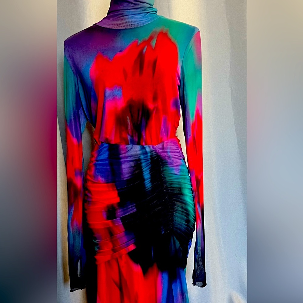 Leroy Mesh Printed Ruched blouse 
L-16